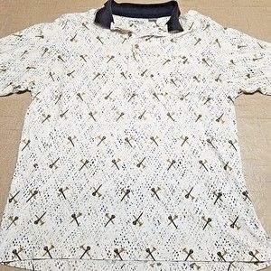 Penguin Sport Men's Polo Shirt Size M Ivory With Golf Tees Print Short Sleeve